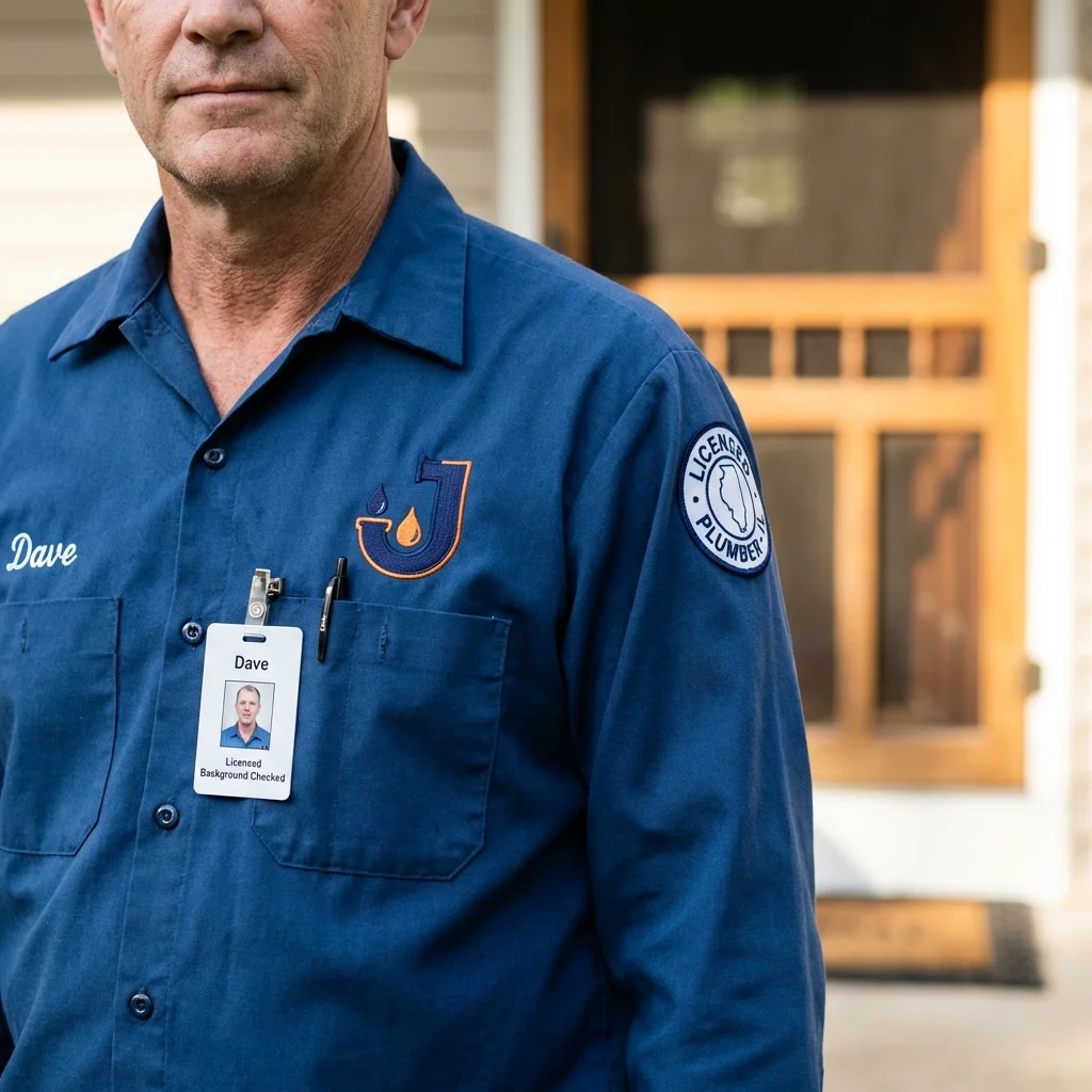 Licensed plumber showing ID badge in Ipswich, MA