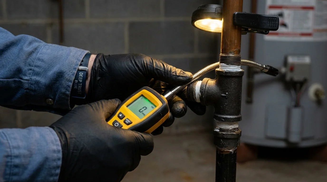 Gas leak detection with electronic sniffer by Johns Plumbing LLC in Ipswich