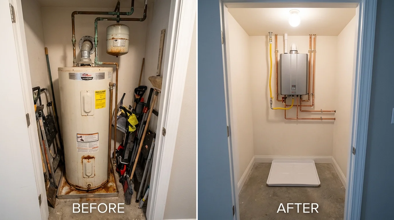 Tank water heater versus wall-mounted tankless unit comparison for Ipswich, MA homeowners